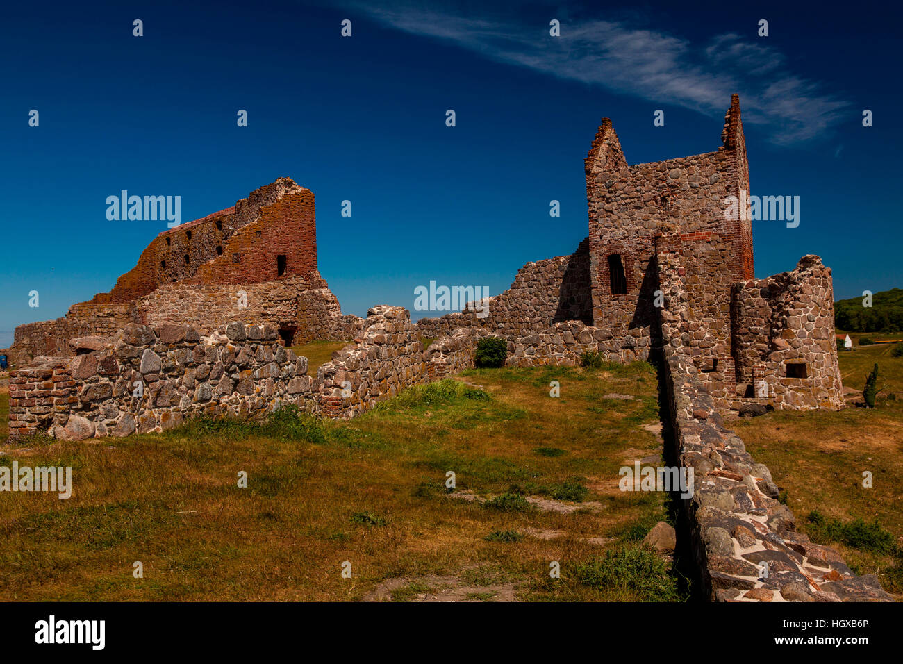 Castello Hammershus, isola di Bornholm, Danimarca Foto Stock