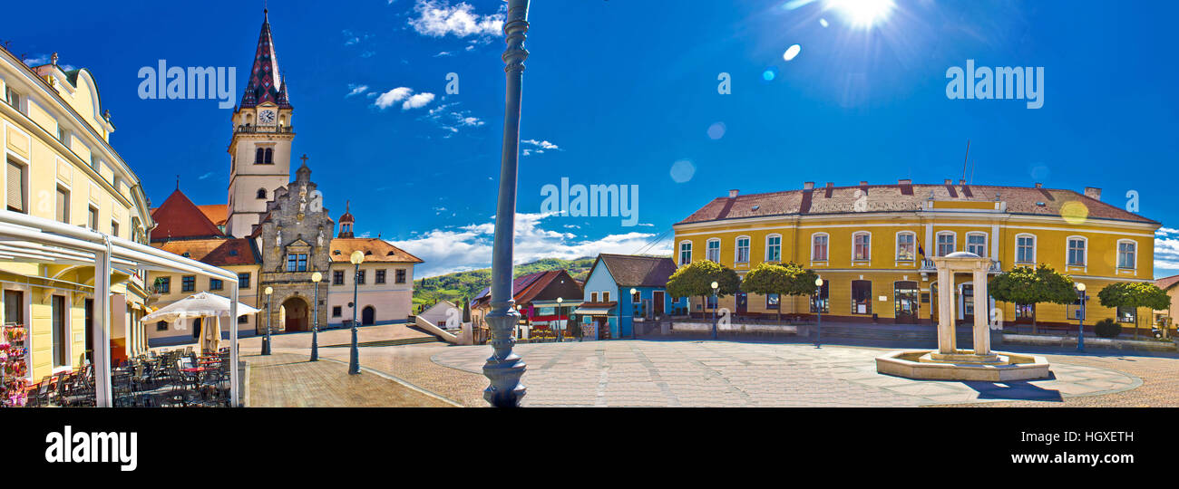 Marija Bistrica piazza panorama colorati, Zagorje, Croazia Foto Stock
