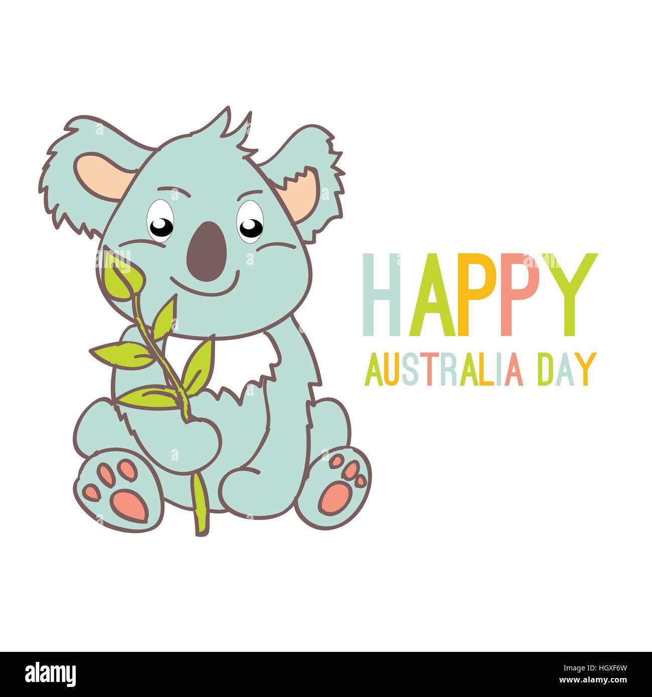 Felice l'Australia Day con un cartone animato koala. Festeggiamenti di sfondo con fiori e foglie. layout del modello di progettazione per schede, banner, poster, flyer. Suggerimento Illustrazione Vettoriale