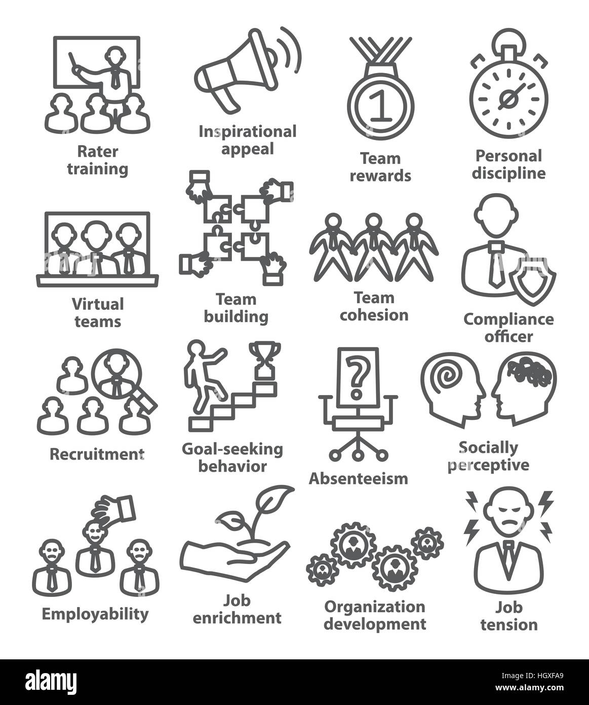 Business management icone di stile di linea. Pack 21. Illustrazione Vettoriale