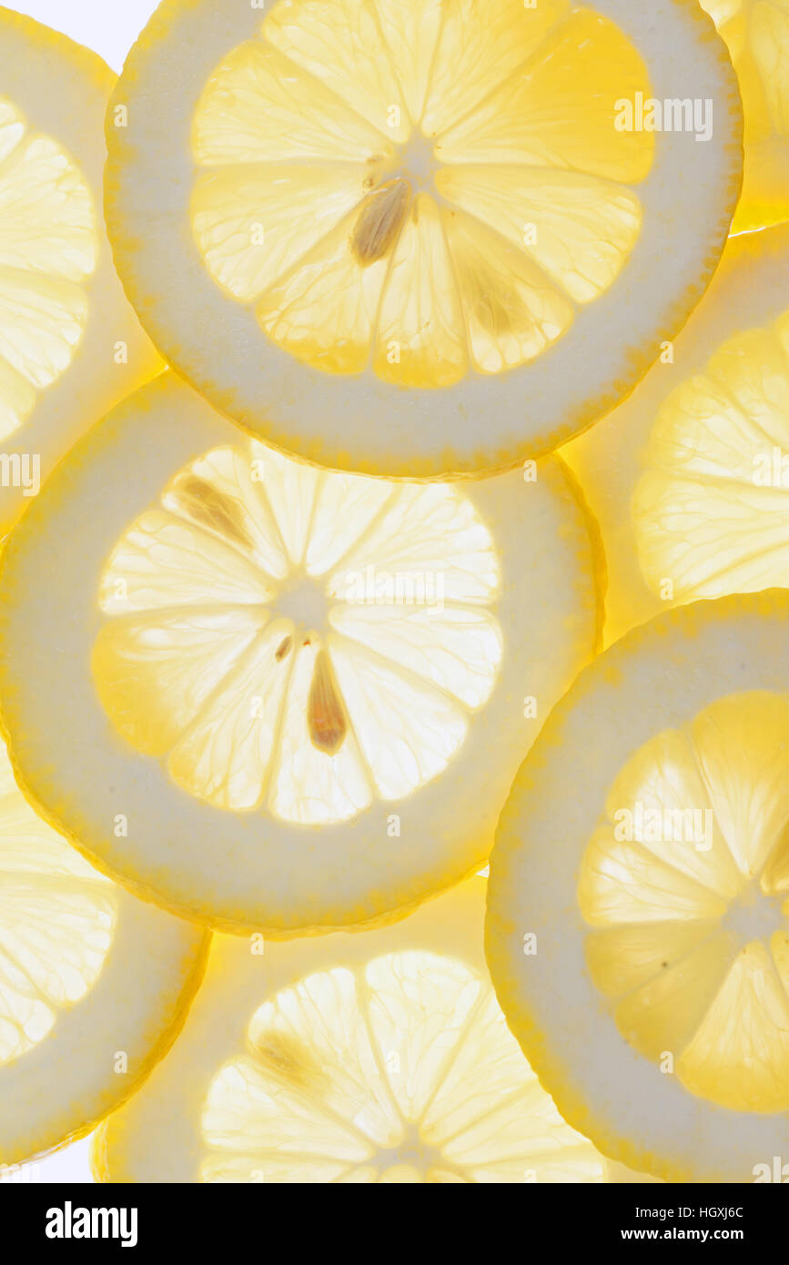 Macro fette di limone sfondo Foto Stock