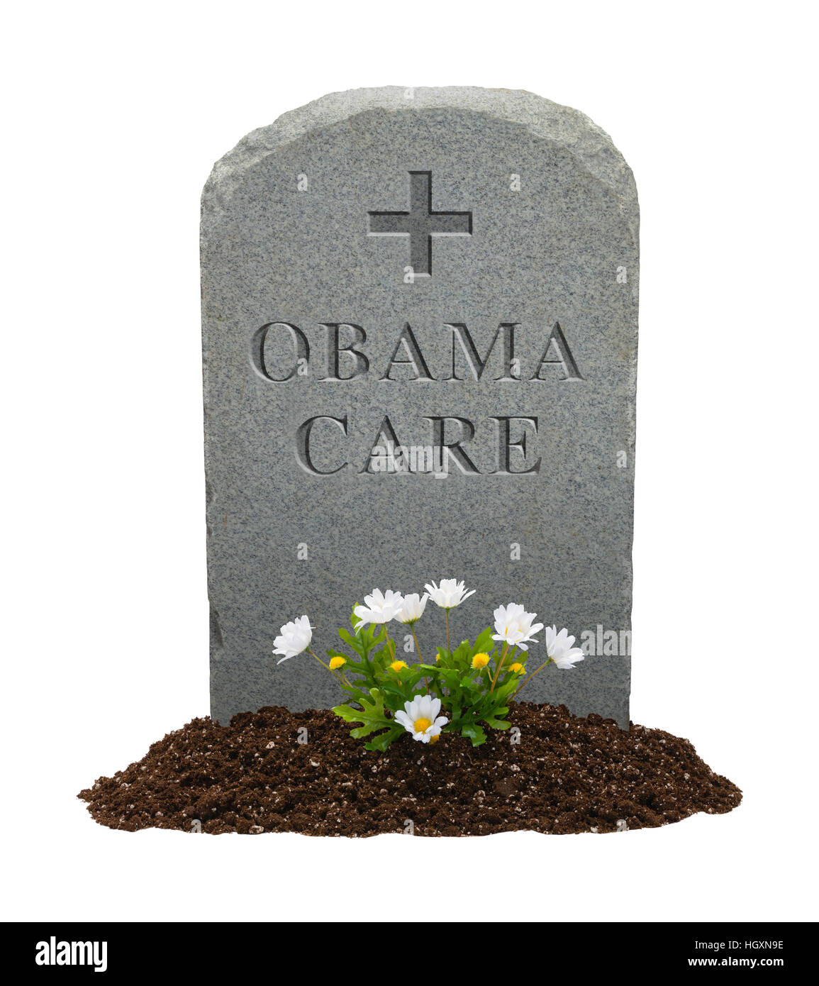 Pietra tombale con Obamacare su di esso isolato su sfondo bianco. Foto Stock