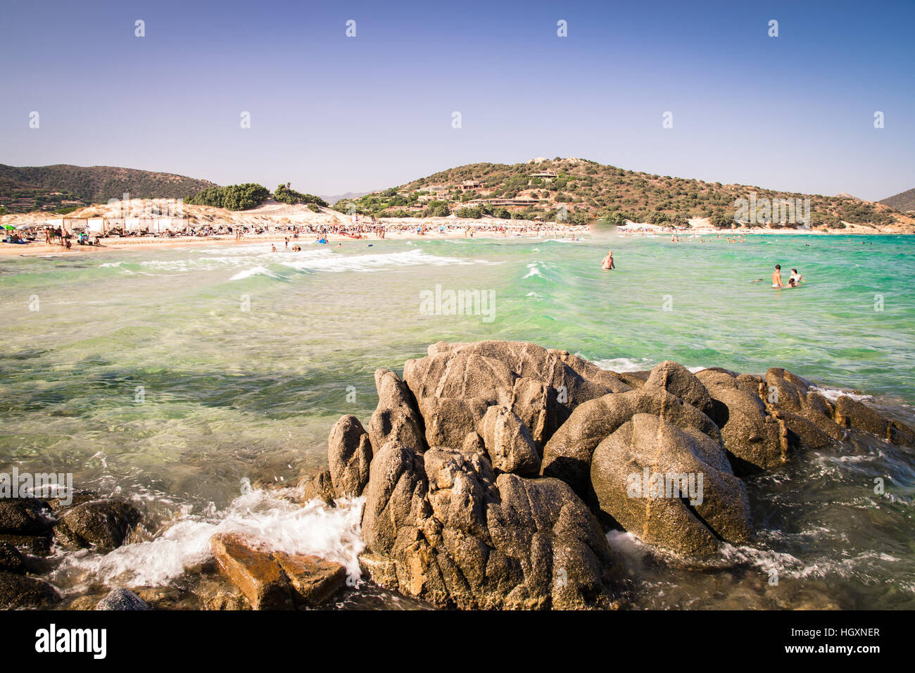 Panorama delle meravigliose spiagge di Chia, Sardegna, Italia. Foto Stock