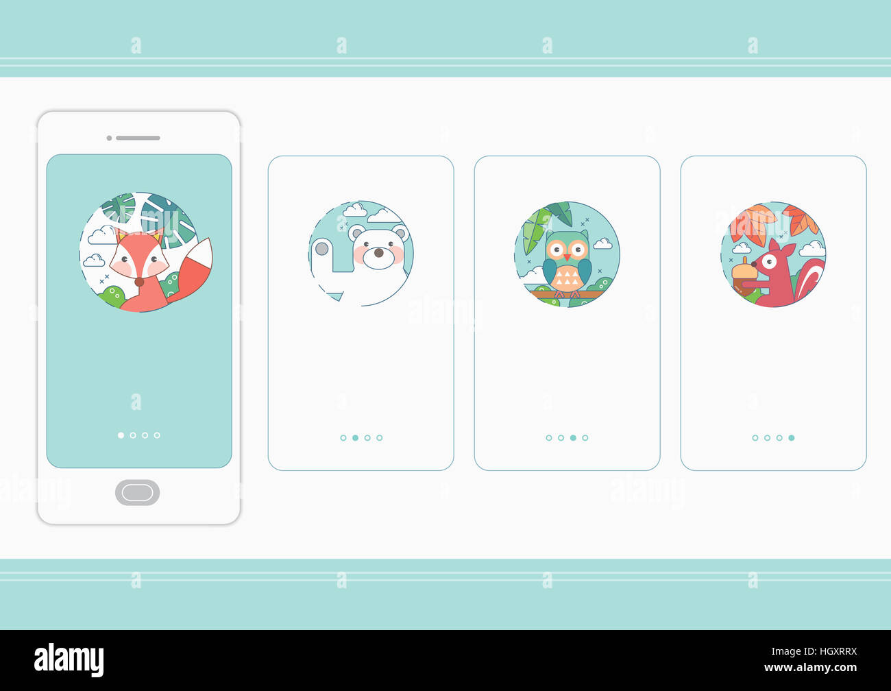 Pagine web mobile con animali Foto Stock