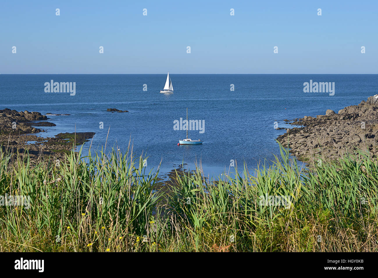 Rocky Wild Coast (Côte Sauvage in francese) di Le Pouliguen nella regione Pays de la Loire in Francia occidentale Foto Stock