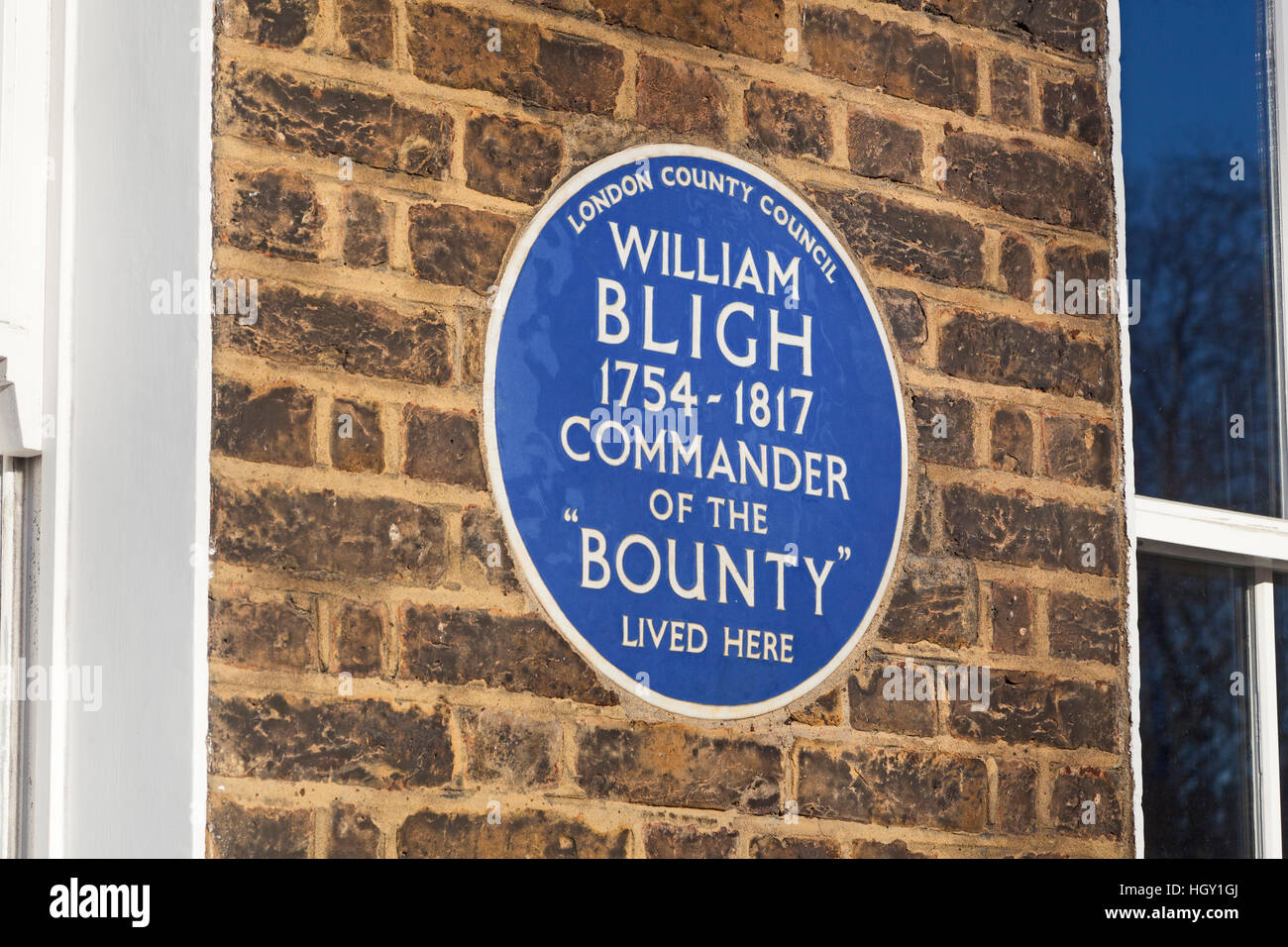 Londra, Lambeth una lapide che ricorda il capitano William Bligh del Bounty su una casa a Lambeth Road Foto Stock