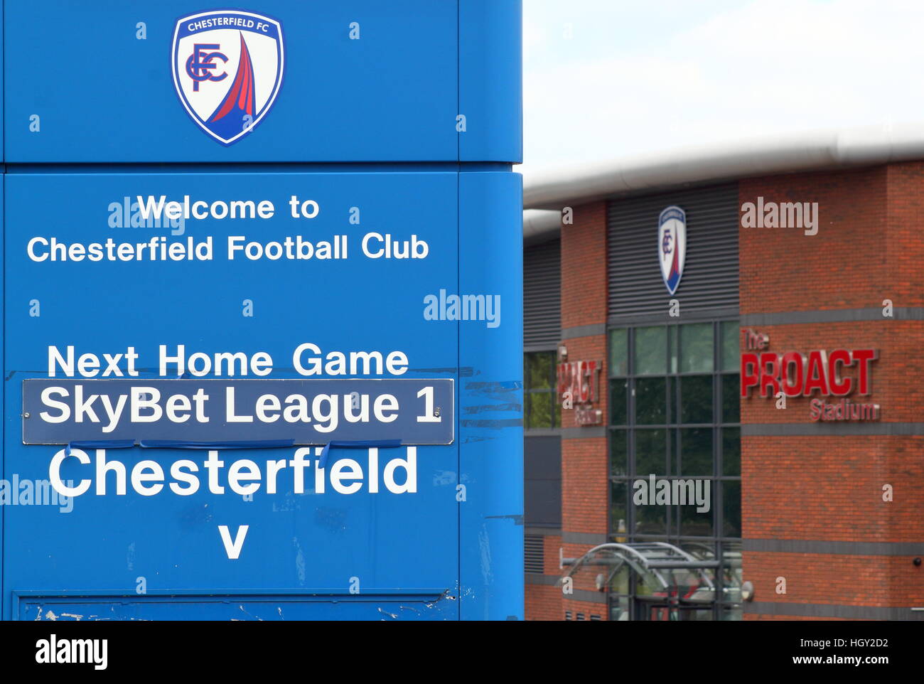 Esterno del Proact Stadium, Derbyshire; home a Chesterfield Football Club Foto Stock