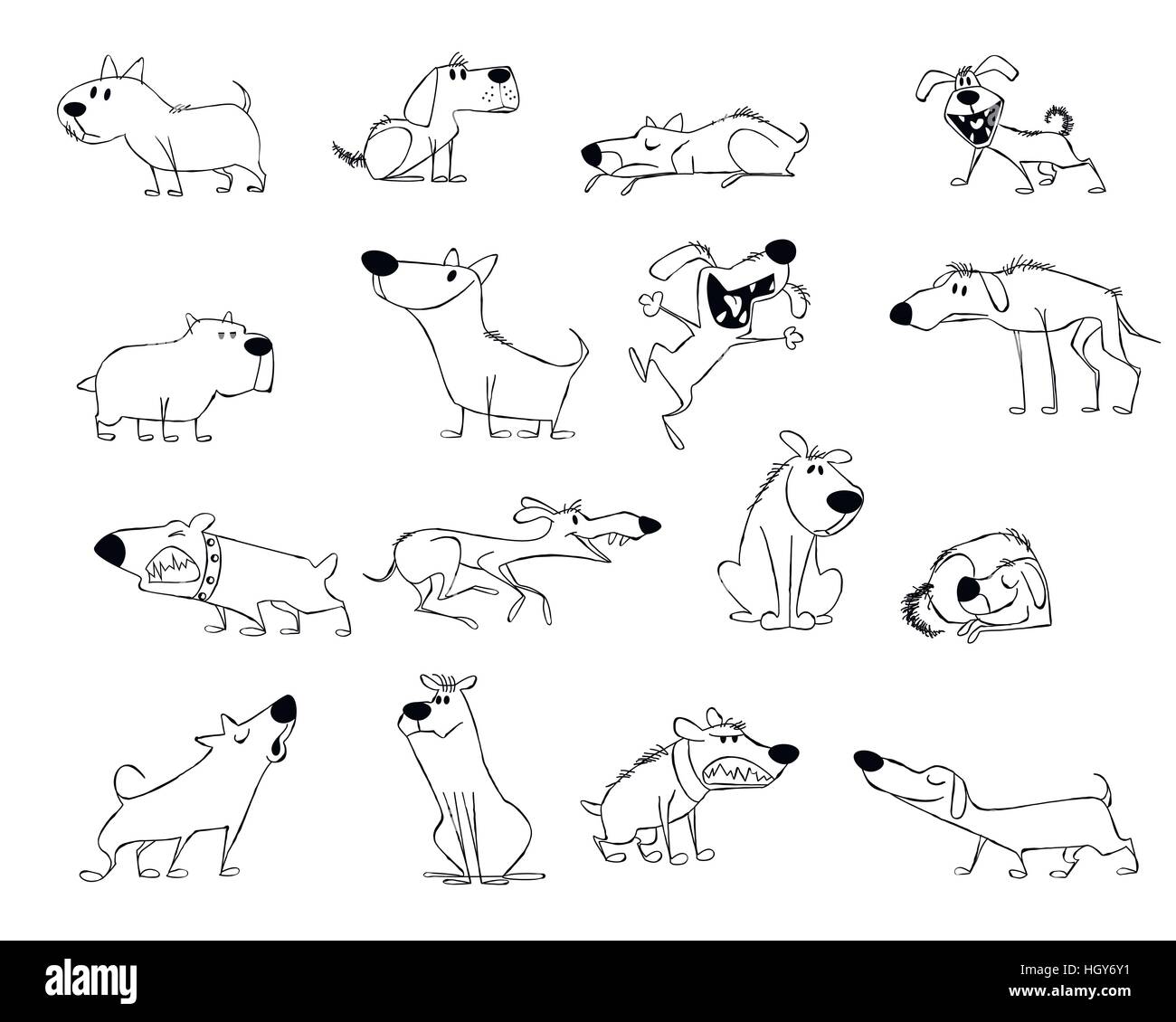Illustrazione vettoriale di una divertente serie di cani Illustrazione Vettoriale
