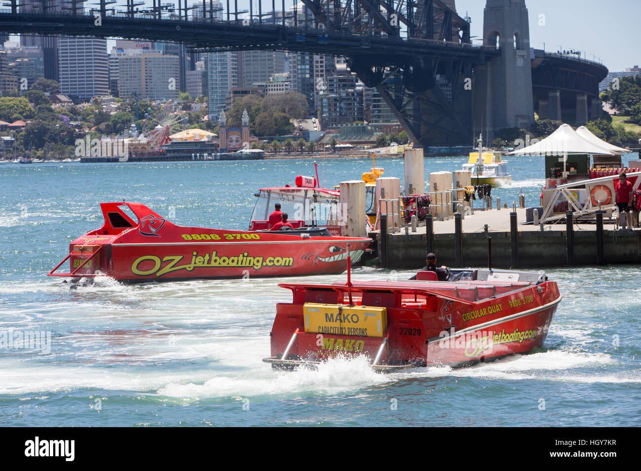 Oz jetboats a Circualr Quay di Sydney , Australia Foto Stock