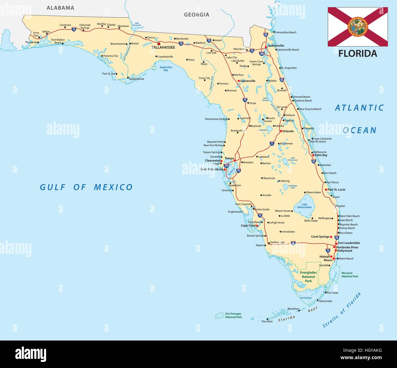 Florida mappa stradale con bandiera Illustrazione Vettoriale
