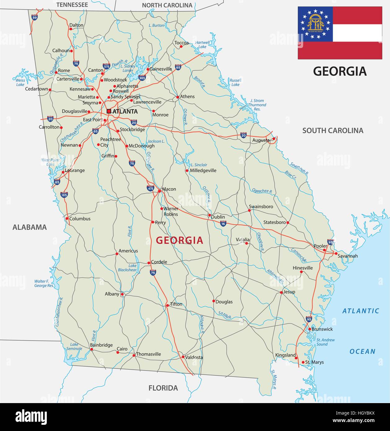 La Georgia mappa stradale con bandiera Illustrazione Vettoriale
