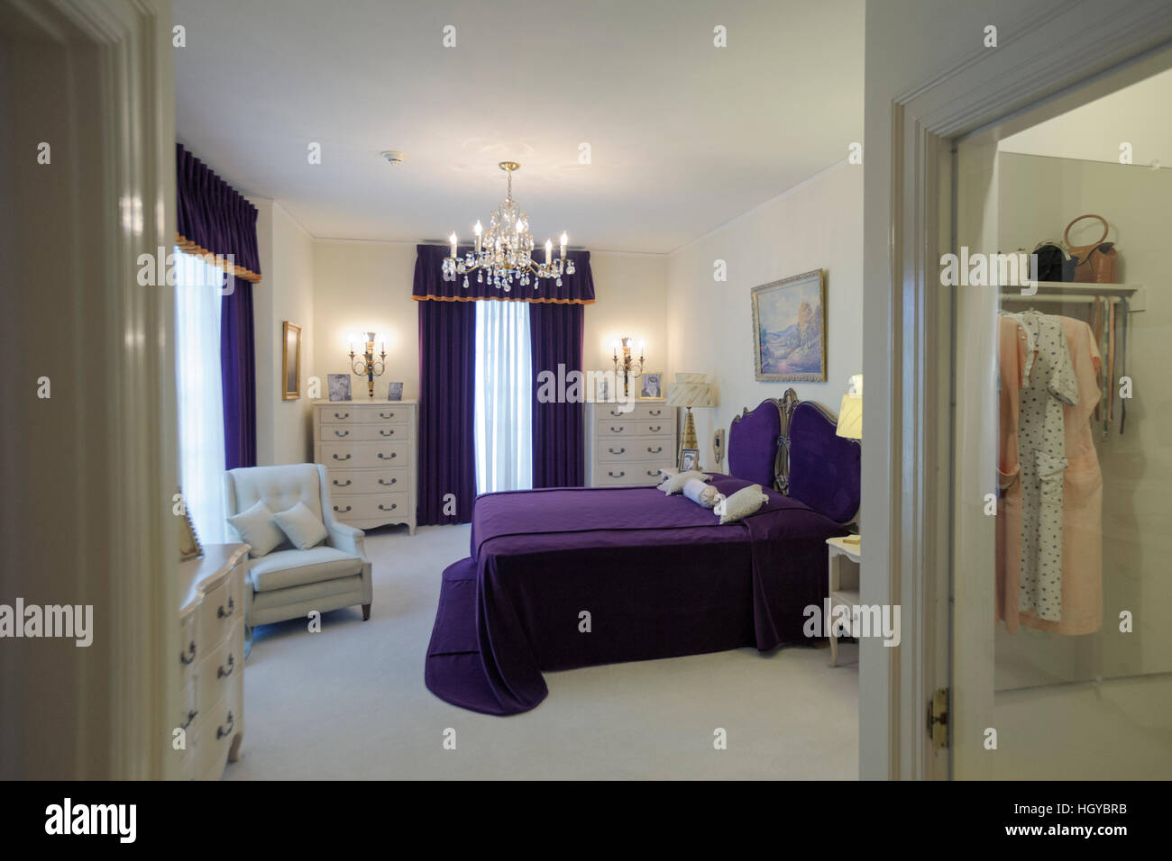 Camera da letto a Graceland, Memphis, Tennessee, Stati Uniti d'America Foto Stock