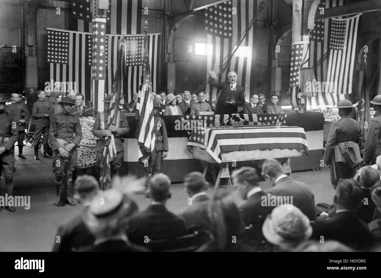 Stati Uniti Presidente Warren G. Harding durante il funerale Militare, Washington DC, Stati Uniti d'America, Bain News Service, Maggio 1921 Foto Stock