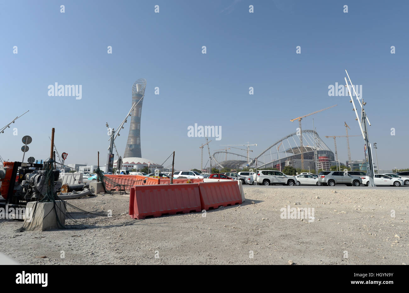 Un sito in costruzione a Doha, Qatar, 11 gennaio 2017. Foto: Andreas Gebert/dpa Foto Stock