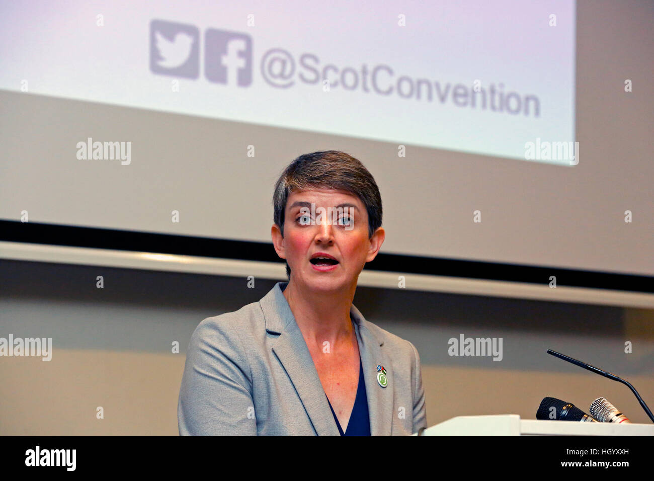 Glasgow, Scotland, Regno Unito. Xiv gen, 2017. Quasi mille persone hanno partecipato alla indipendenza scozzese Conventiion, svoltasi presso il Radisson Blu Hotel di Glasgow, Scozia, per discutere la Convenzione della politica e della strategia per il conseguimento di una Scozia indipendente. La Convenzione è stata presieduta da Elaine C Smith, una ben nota attrice e il comico, e lei è stata supportata da altoparlanti inclusi Angela costanza MSP, Tommy Sheppard MP, e Maggie Chapman Co-Convener scozzese della verdi. © Findlay/Alamy Live News Foto Stock