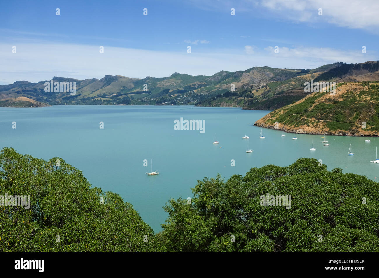 View near Lyttelton a Christchurch, Nuova Zelanda. Foto Stock