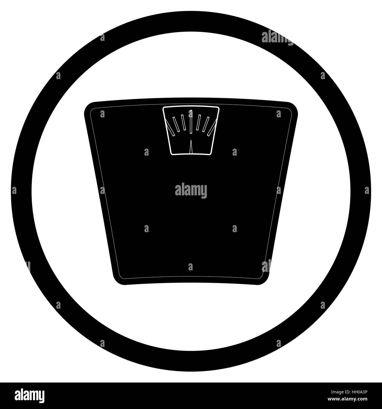 Icona di scala nero piatto bianco per il peso del corpo. Illustrazione Vettoriale Foto Stock