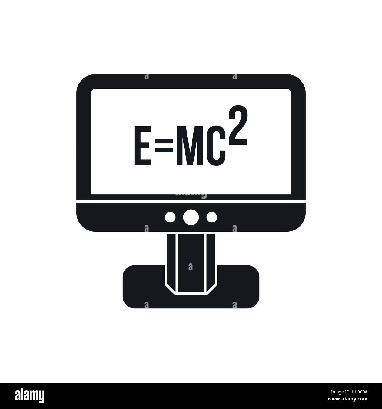 Monitor con formula di Einstein, l'icona di stile semplice Illustrazione Vettoriale