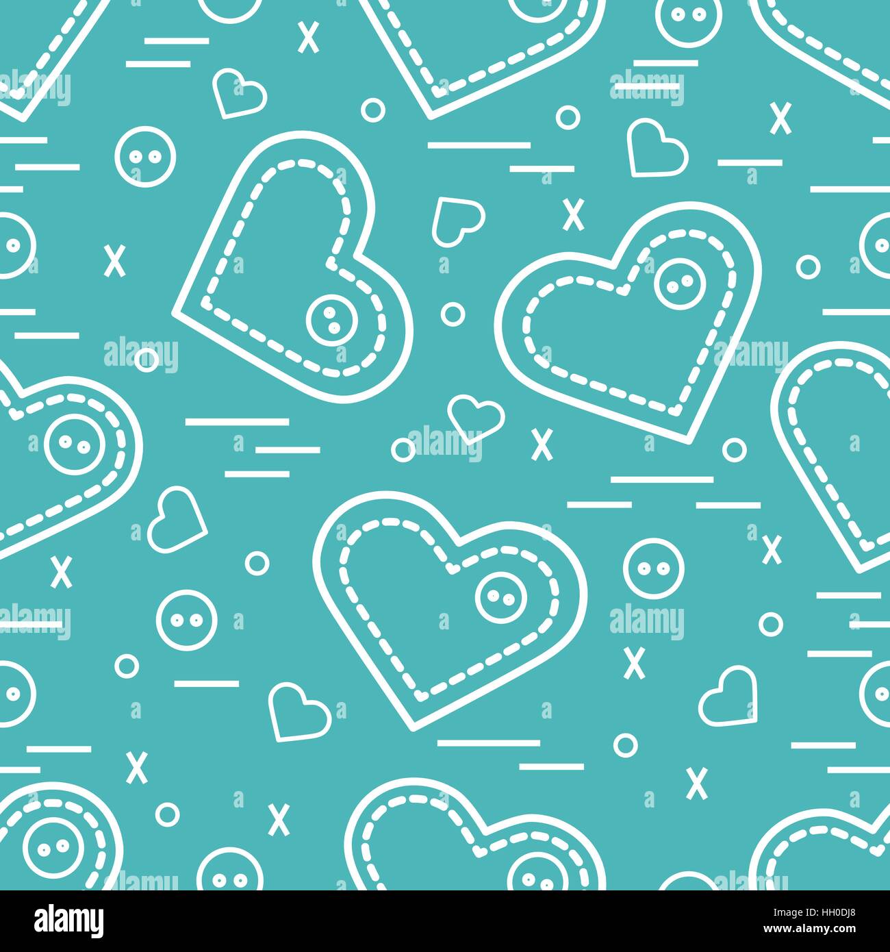 Carino seamless pattern con ago casi e pulsanti. Biglietto di auguri per San Valentino. Design per banner, flyer, poster o di stampa. Illustrazione Vettoriale