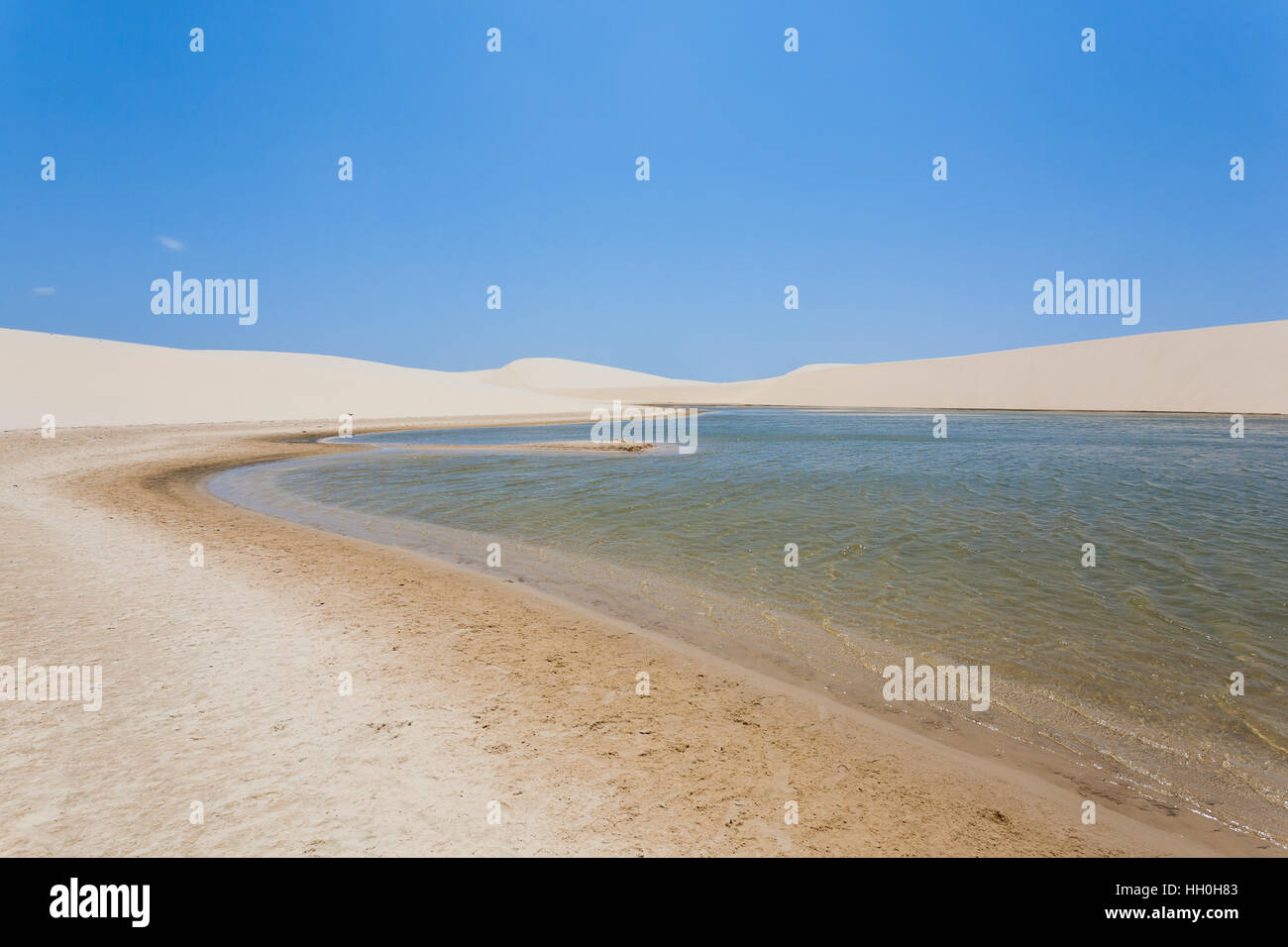 Le dune di sabbia bianca panorama da Lencois Maranhenses National Park, Brasile. Laguna di acqua piovana. Paesaggio brasiliano Foto Stock