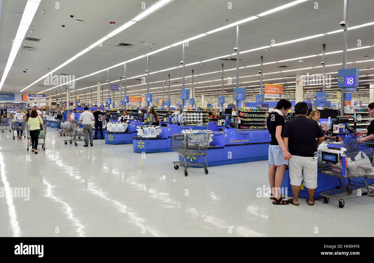 Wall Mart Supermarket casse, Miami, Florida Foto Stock