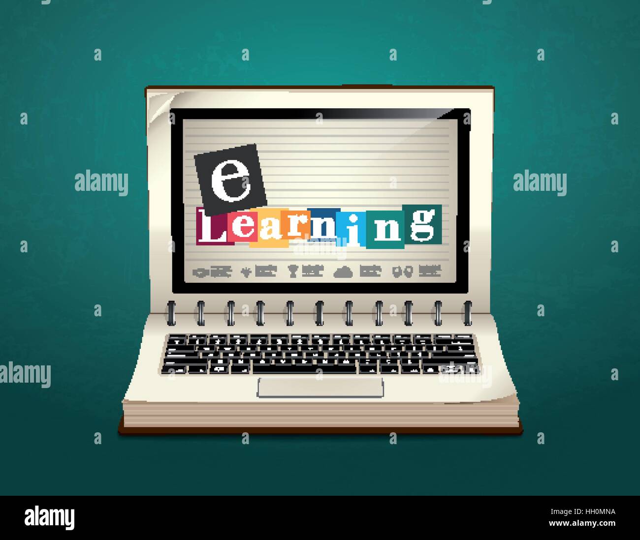 E-Learning - Prenota come laptop Electronic book concept Illustrazione Vettoriale