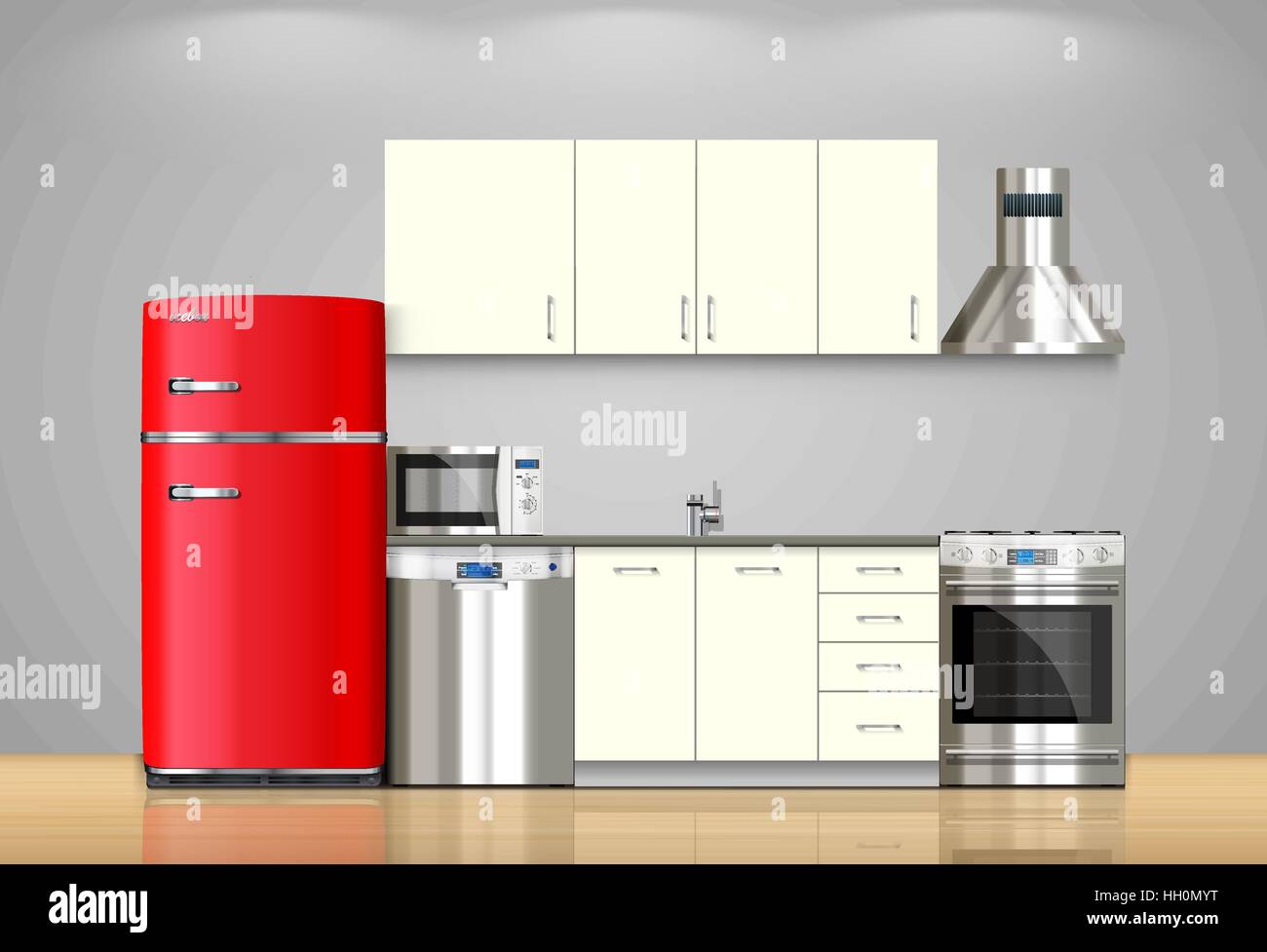 Home appliances. Fornello a gas, frigorifero, forno a Home appliances. Fornello a gas, frigorifero, forno a