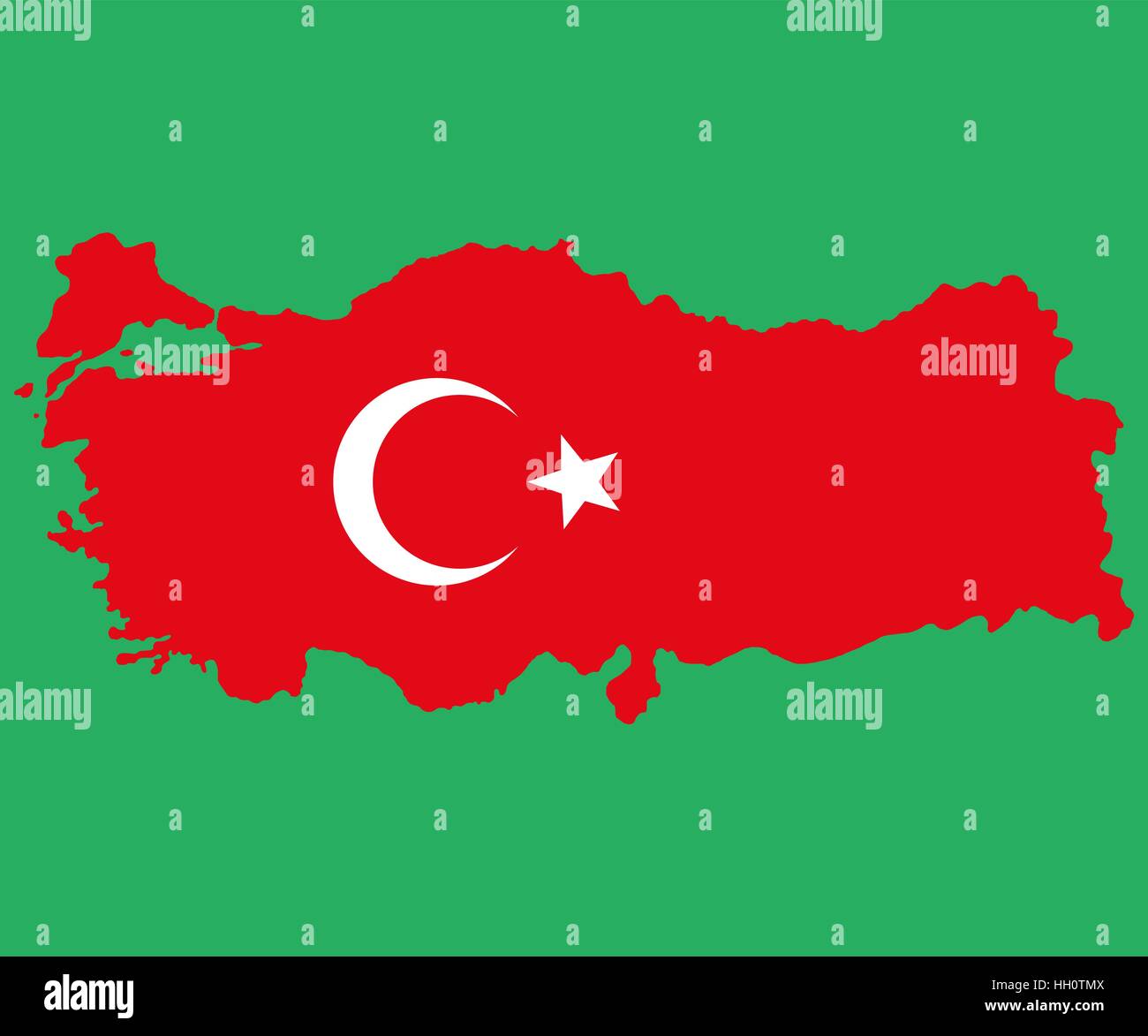 Mappa di Turchia bandiera turca dipinta con colori simboli del moo Illustrazione Vettoriale