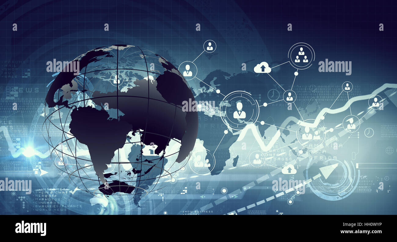 Global social media concetto con la tecnologia del pianeta e per le linee di collegamento. Il rendering 3D Foto Stock