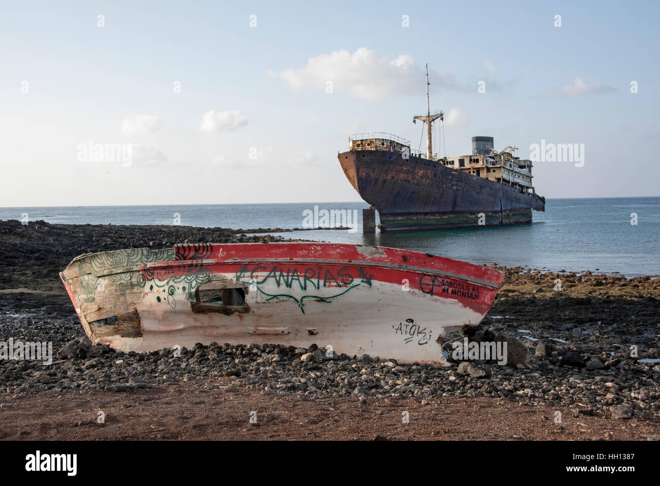 Naufragio della Temple Hall al largo della costa di Arrecife Lanzarote Foto Stock