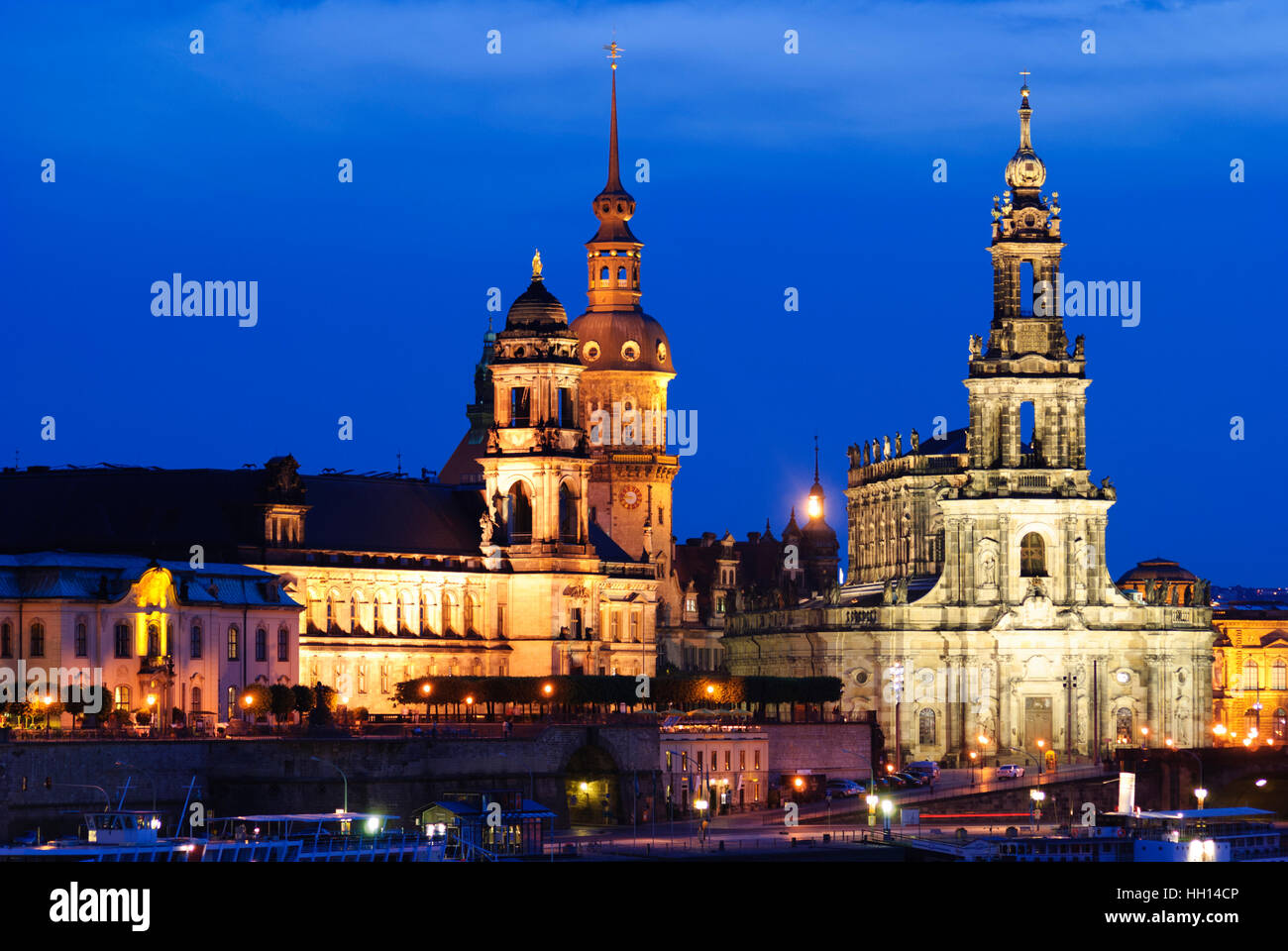 Dresda: stato house, torre di castello, chiesa di corte, , Sachsen, Sassonia, Germania Foto Stock