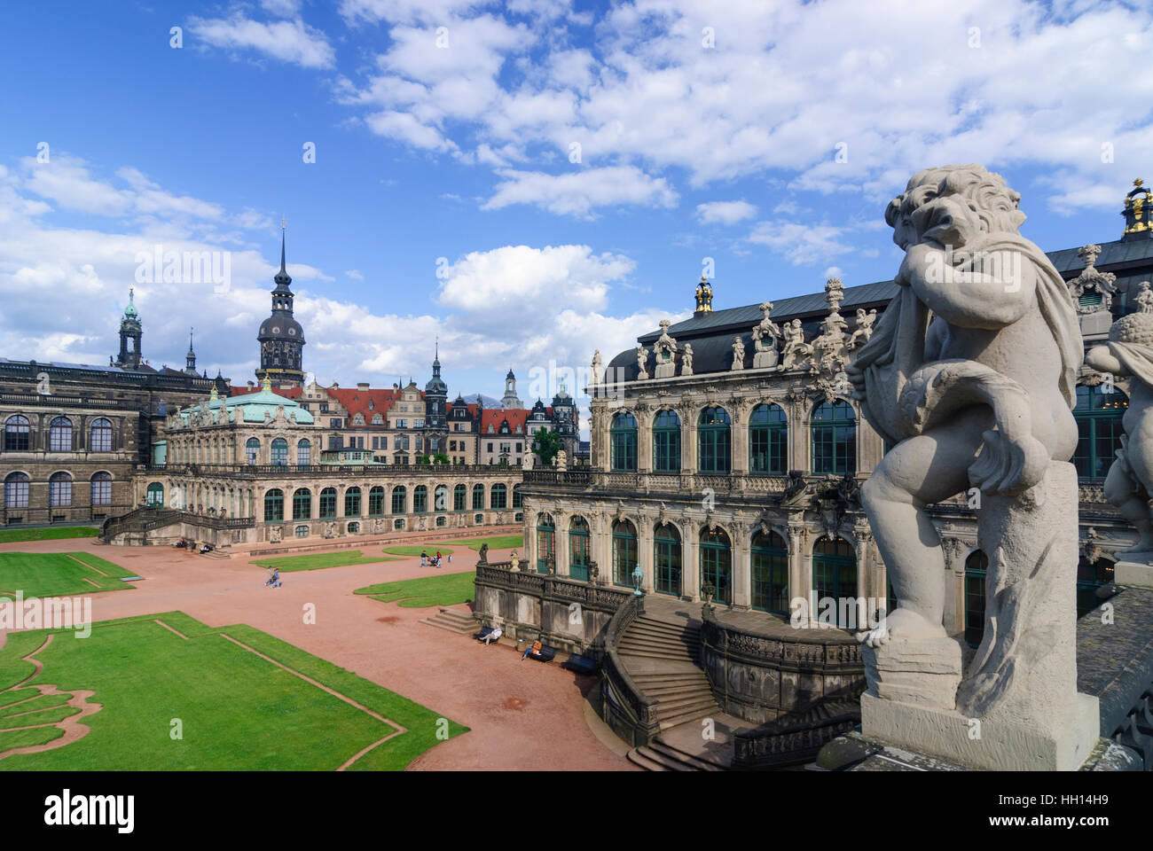 Dresda: Zwinger con torre di castello (dietro di esso), , Sachsen, Sassonia, Germania Foto Stock