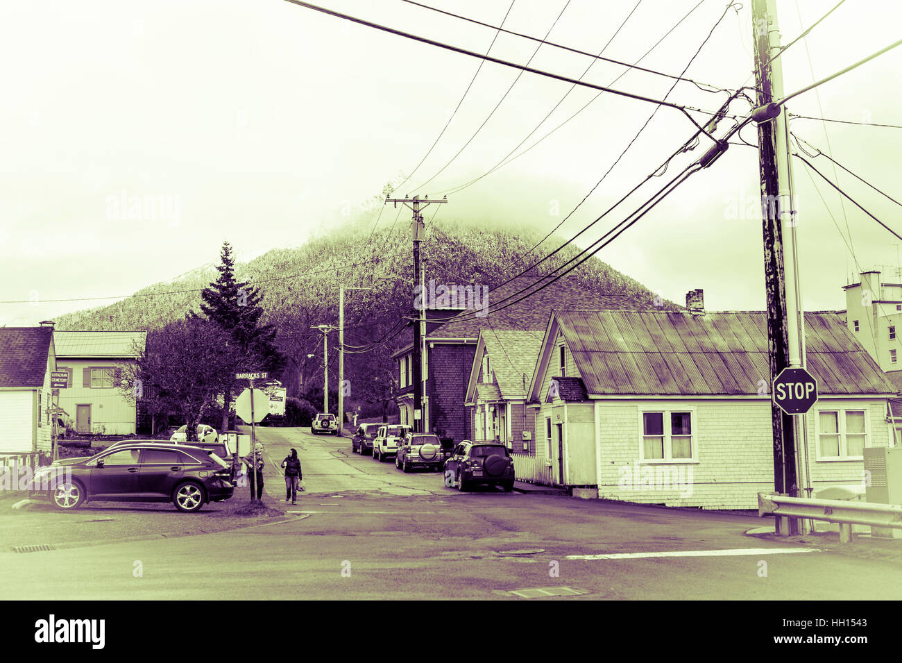 Vecchio quartiere vicino al centro di Sitka, Alaska, Stati Uniti. Foto Stock