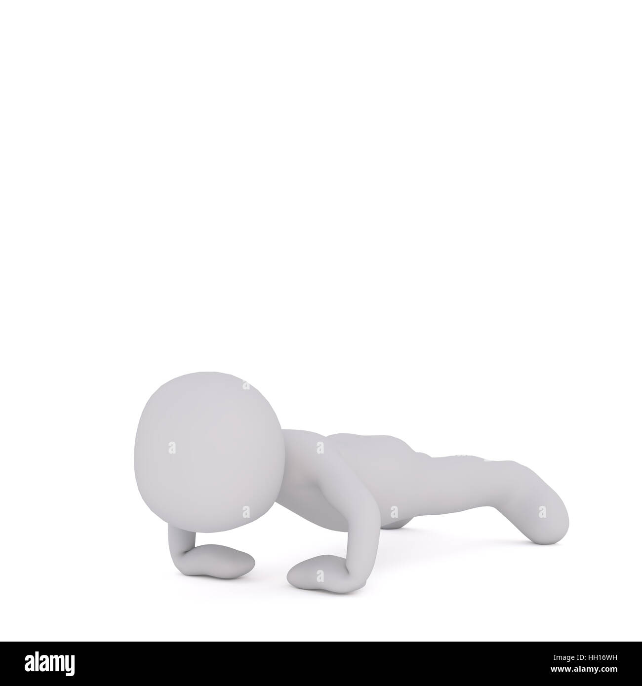 3d toon figura eseguendo push-up su sfondo bianco Foto Stock