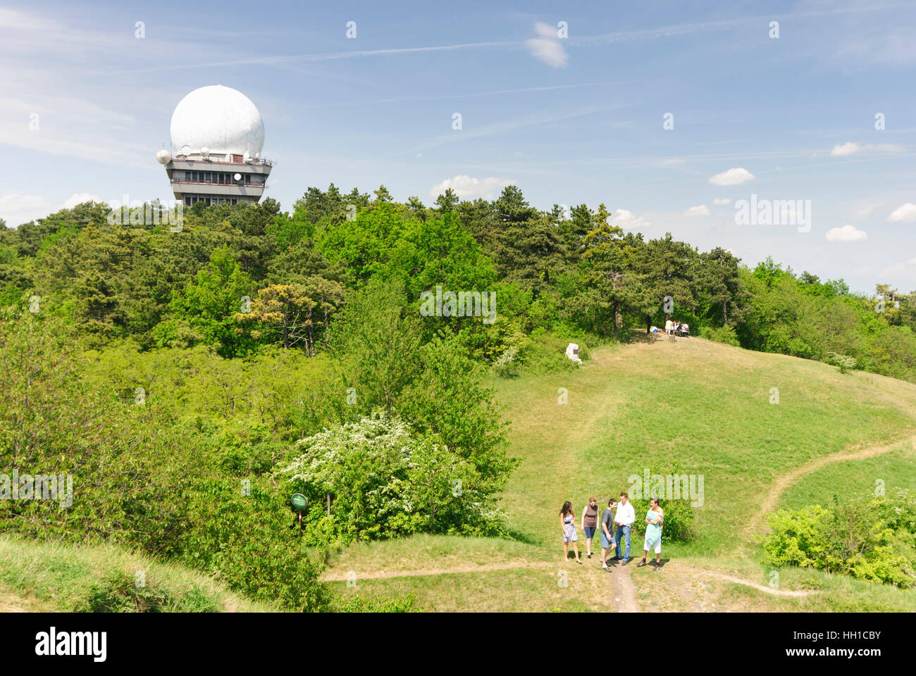 Naturpark Leiser Berge: il parco naturale Leiser Berge con la cupola radar del controllo del traffico aereo sulla Buschberg (gamma media sistema radar), Weinvie Foto Stock