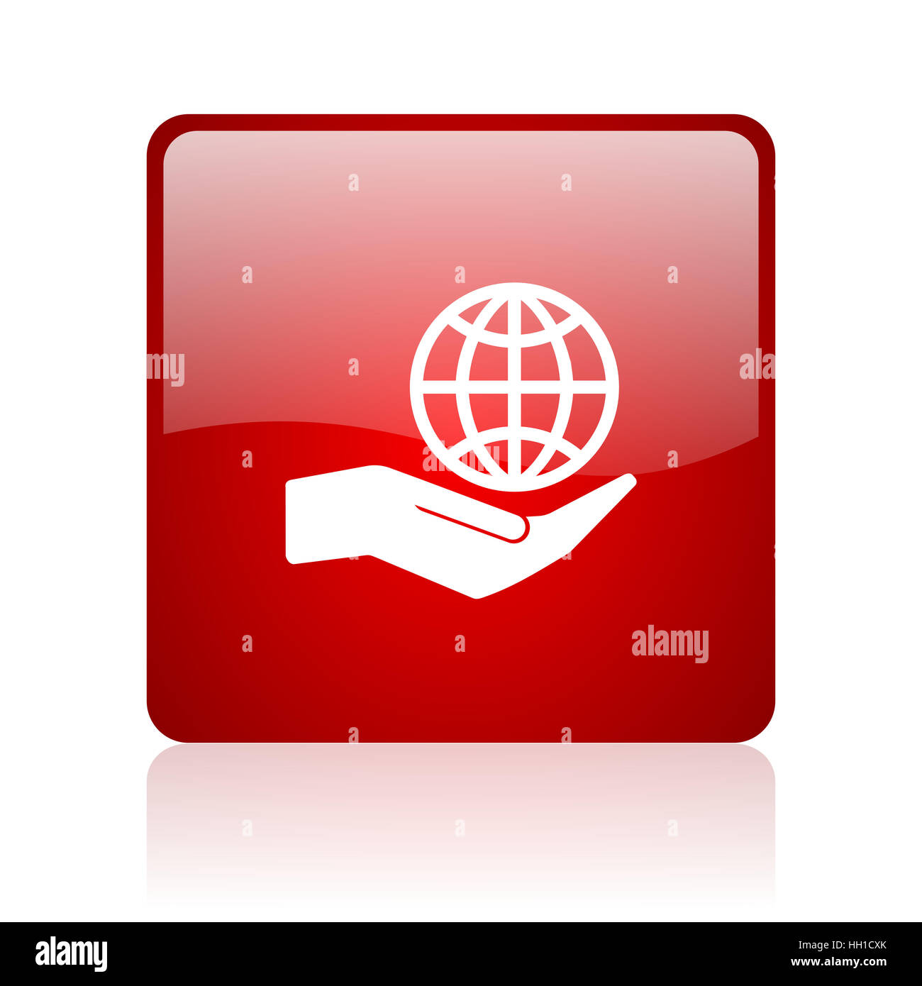 Mano a proteggere la terra quadrato rosso web icona lucida Foto Stock