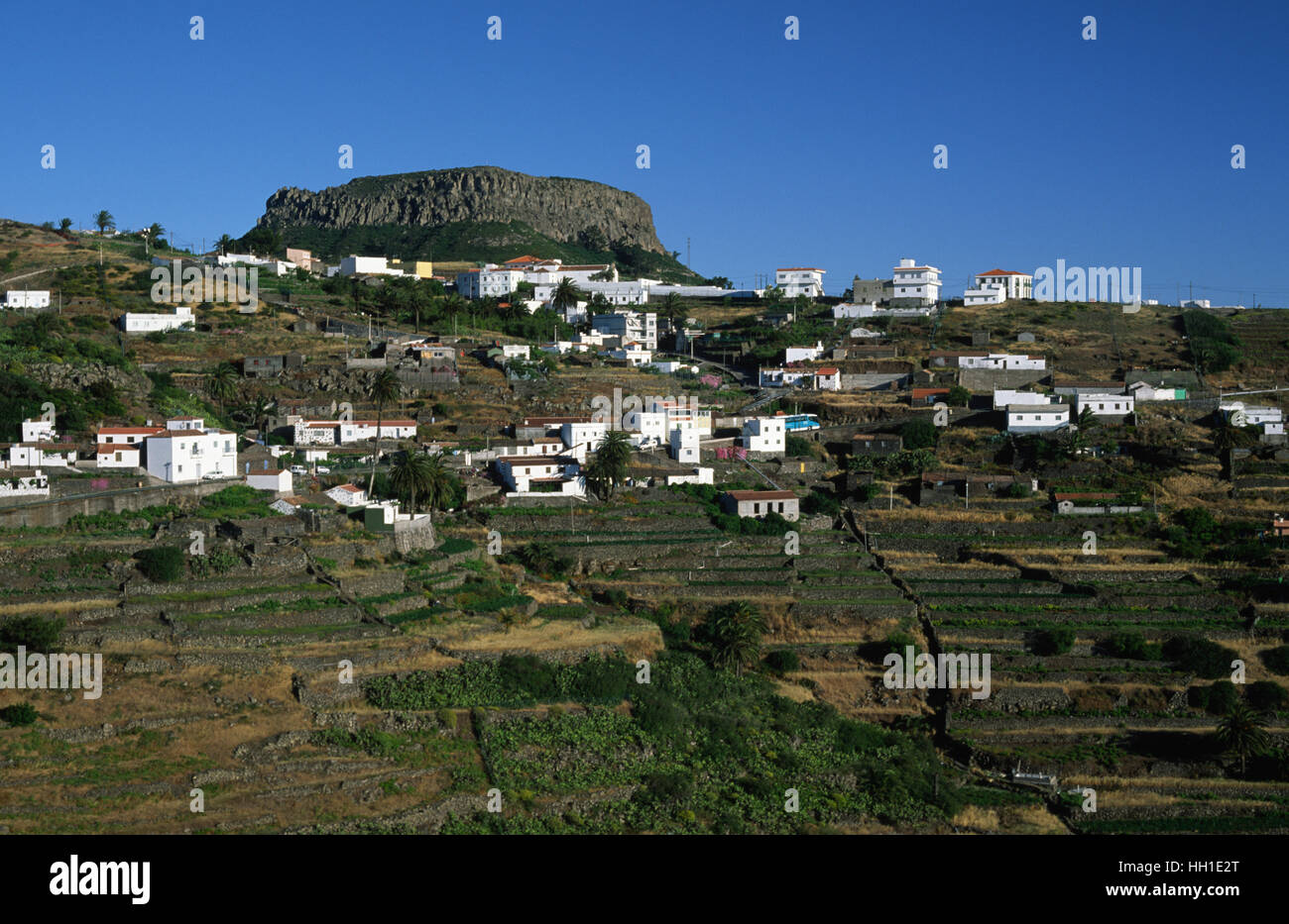 In vista della Table Mountain Fortaleza de Chipude, La Gomera, isole Canarie, Spagna Foto Stock