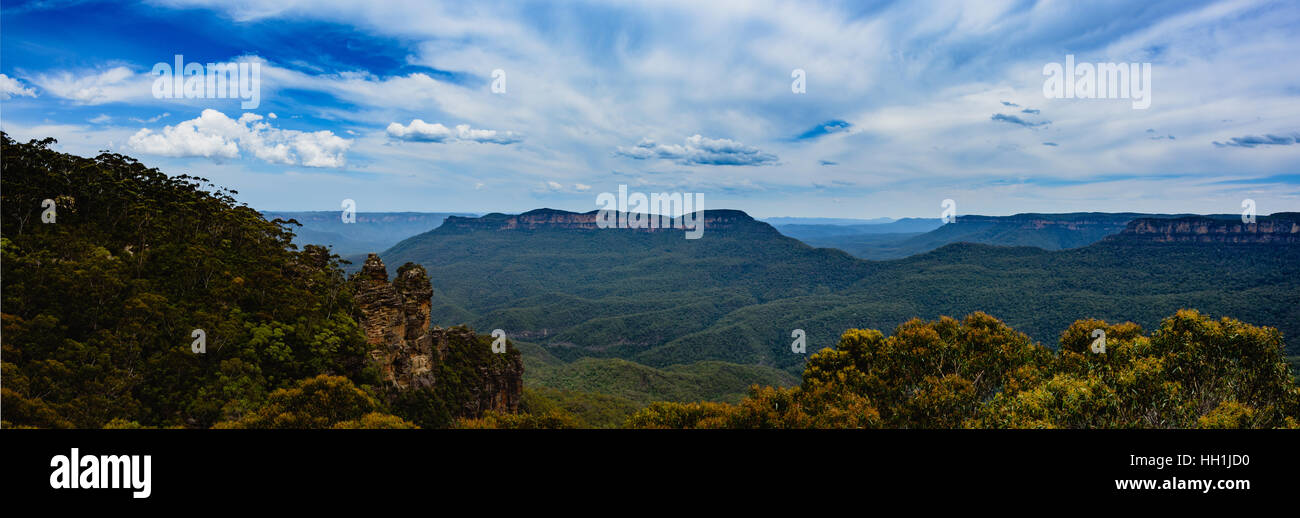 3 sorelle panoramica, Blue Mountains, australia Foto Stock