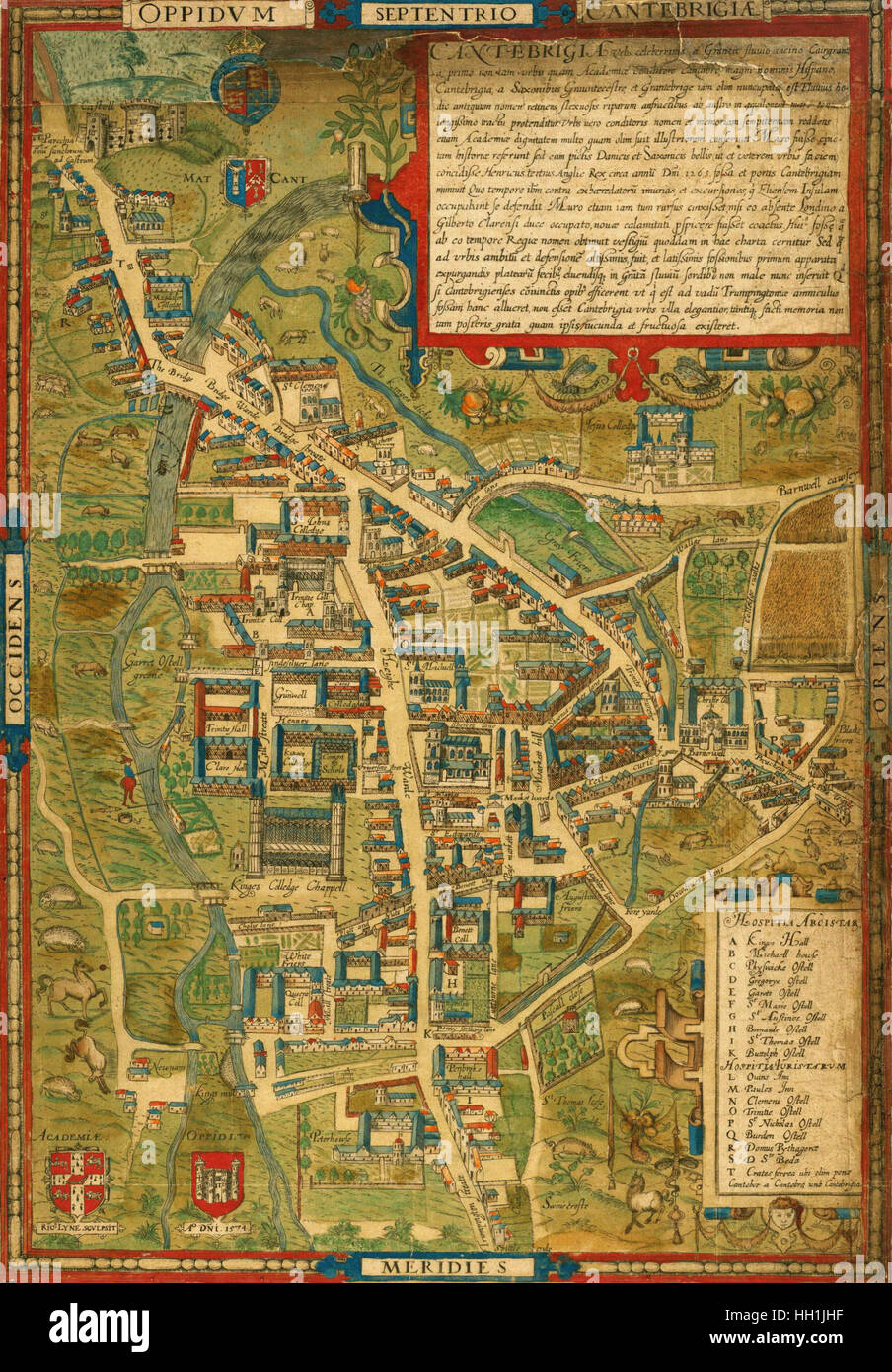 Mappa di Cambridge 1574 Foto Stock