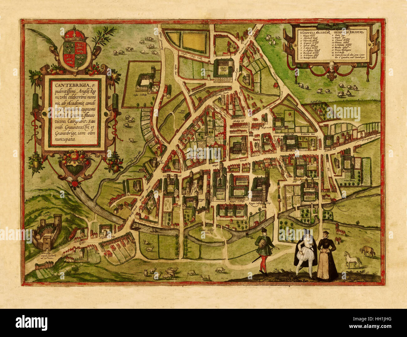 Mappa di Cambridge 1575 Foto Stock