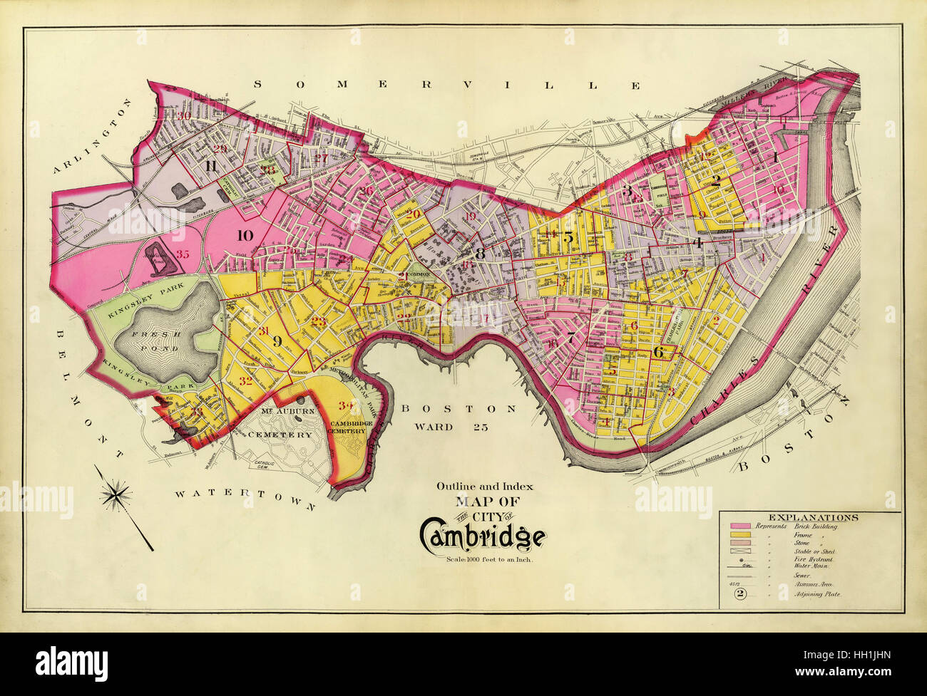 Mappa di Cambridge 1903 Foto Stock