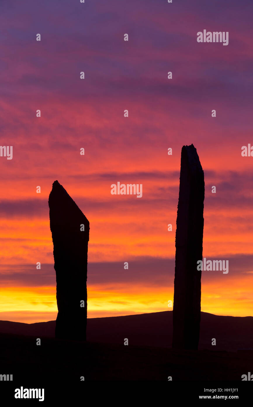 Antiche Pietre permanente di Stenness, Orkney Islands Foto Stock