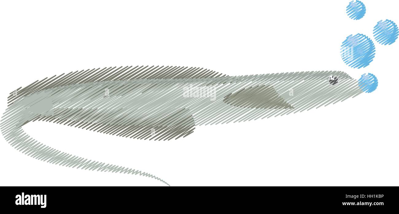 Disegno a mano moray eel pesce oceano elettrico bolle Illustrazione Vettoriale