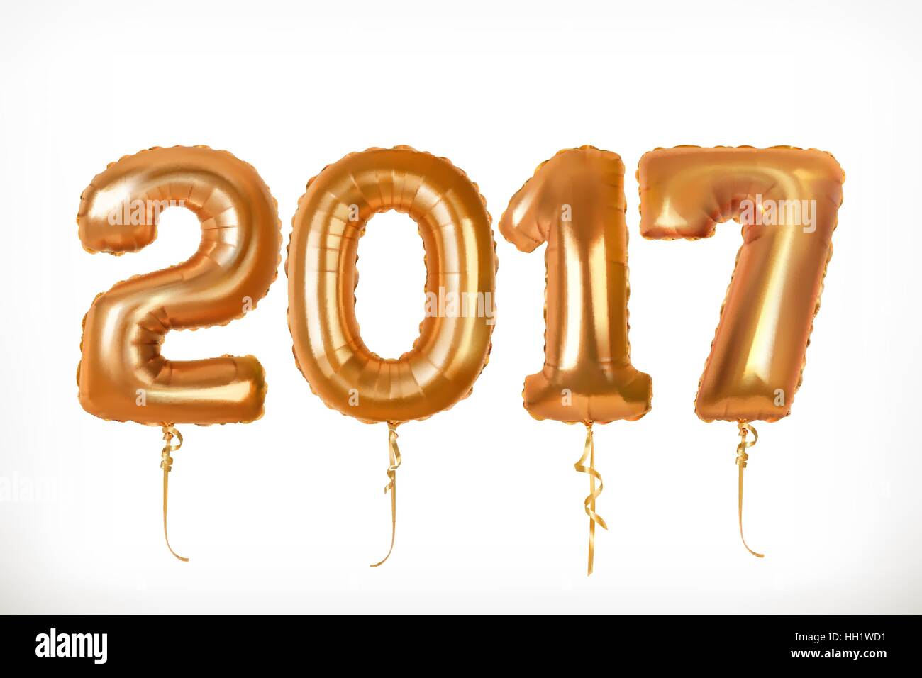 Golden palloncini. Felice anno nuovo 2017. 3d'icona vettore Illustrazione Vettoriale