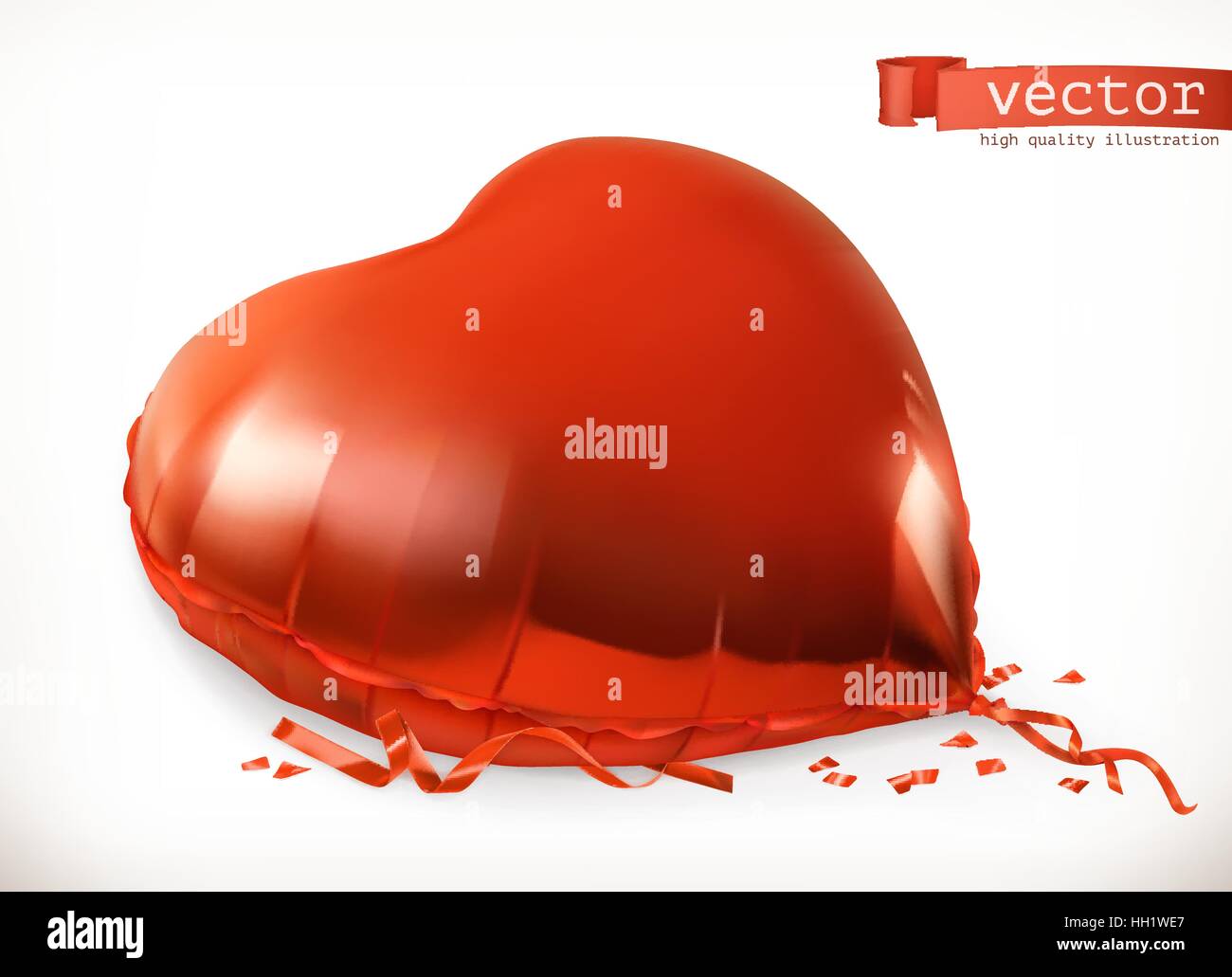 Cuore rosso palloncino giocattolo. 3d'icona vettore Illustrazione Vettoriale
