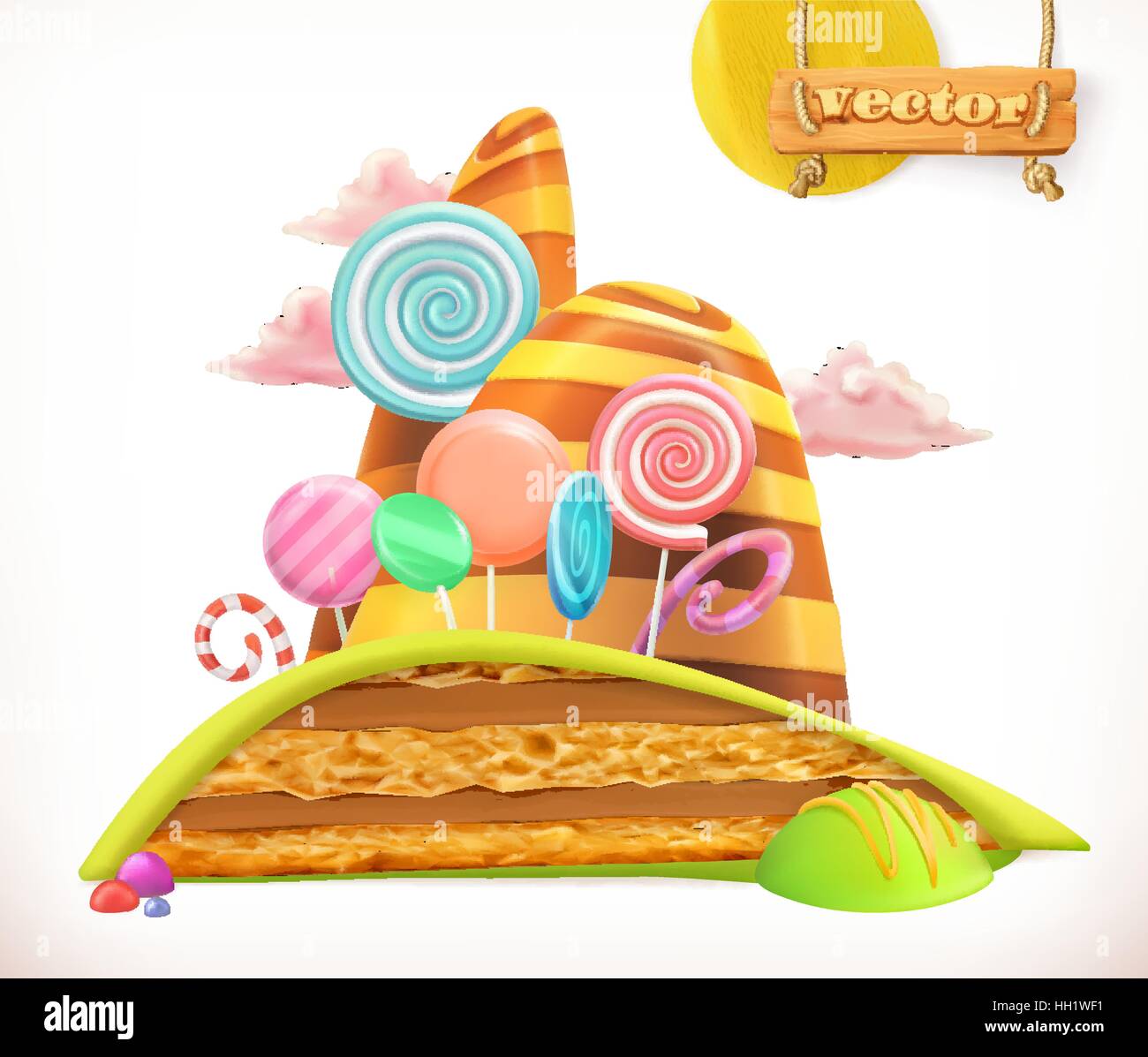 La dolce terra. Torta, tortina, CANDY. 3d'icona vettore Illustrazione Vettoriale