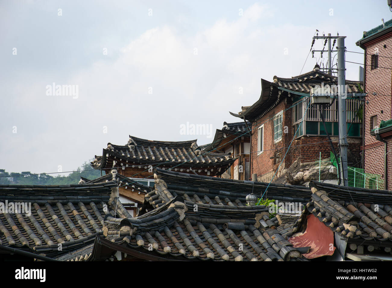 Il villaggio di Bukchon Hanok è un Coreano tradizionale villaggio di Seoul Foto Stock