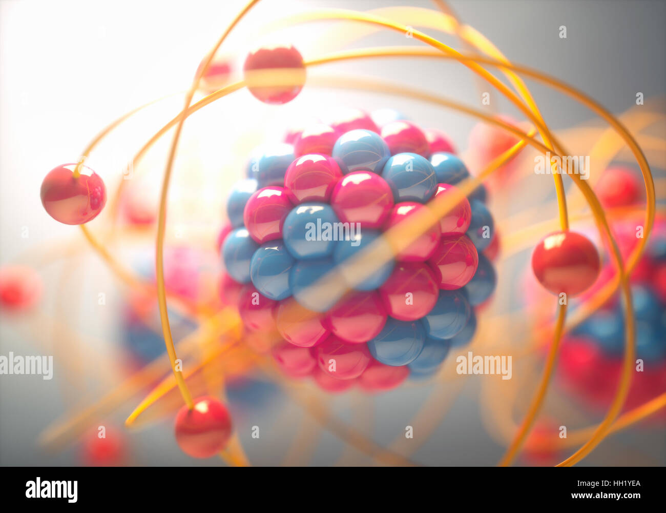 3D illustrazione di un atomo, che è la più piccola unità costituente della materia ordinaria che ha le proprietà di un elemento chimico. Foto Stock