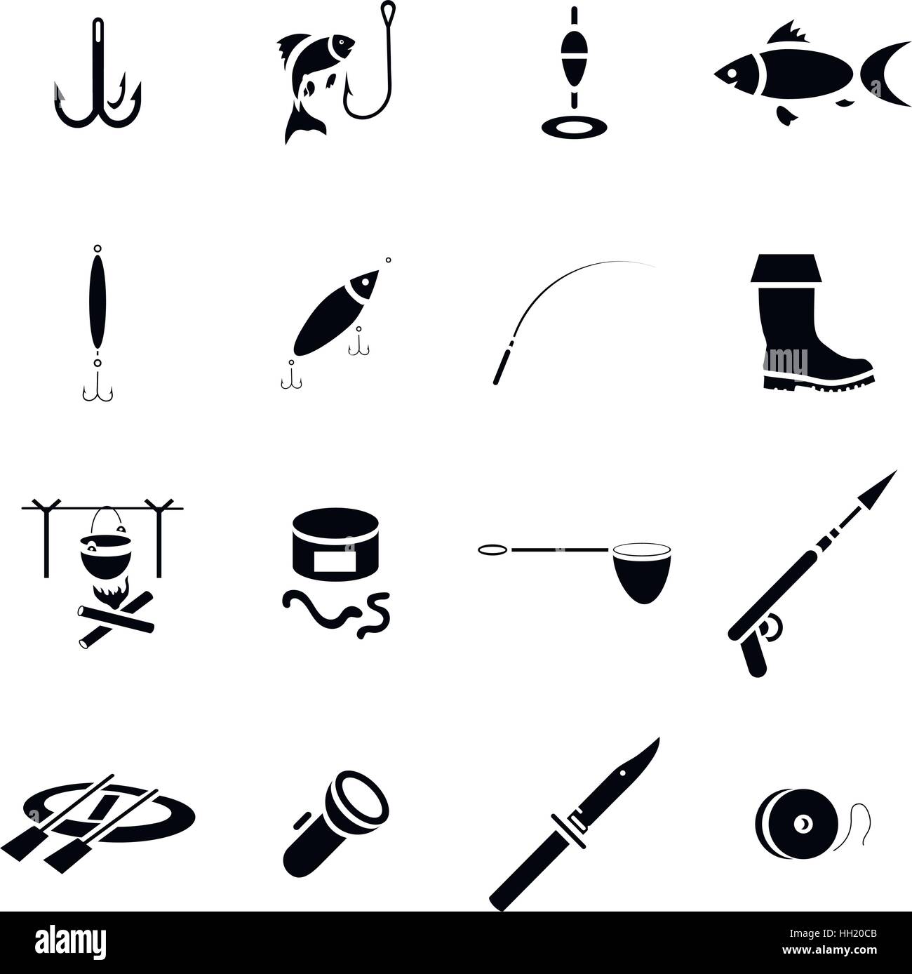 La pesca icona impostare, stile semplice Illustrazione Vettoriale