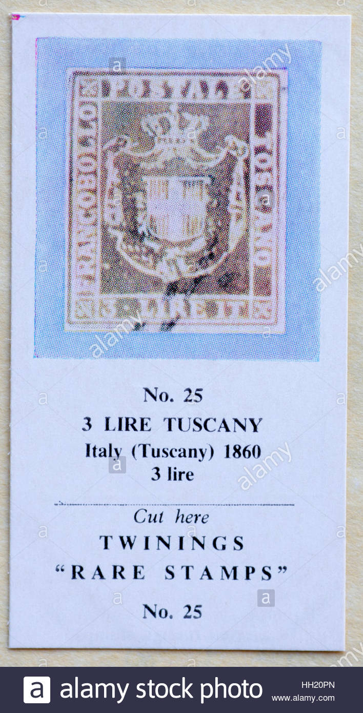 3 Lire Toscana Timbro - tè Twinings scheda commerciale rilasciato in 1960 Foto Stock